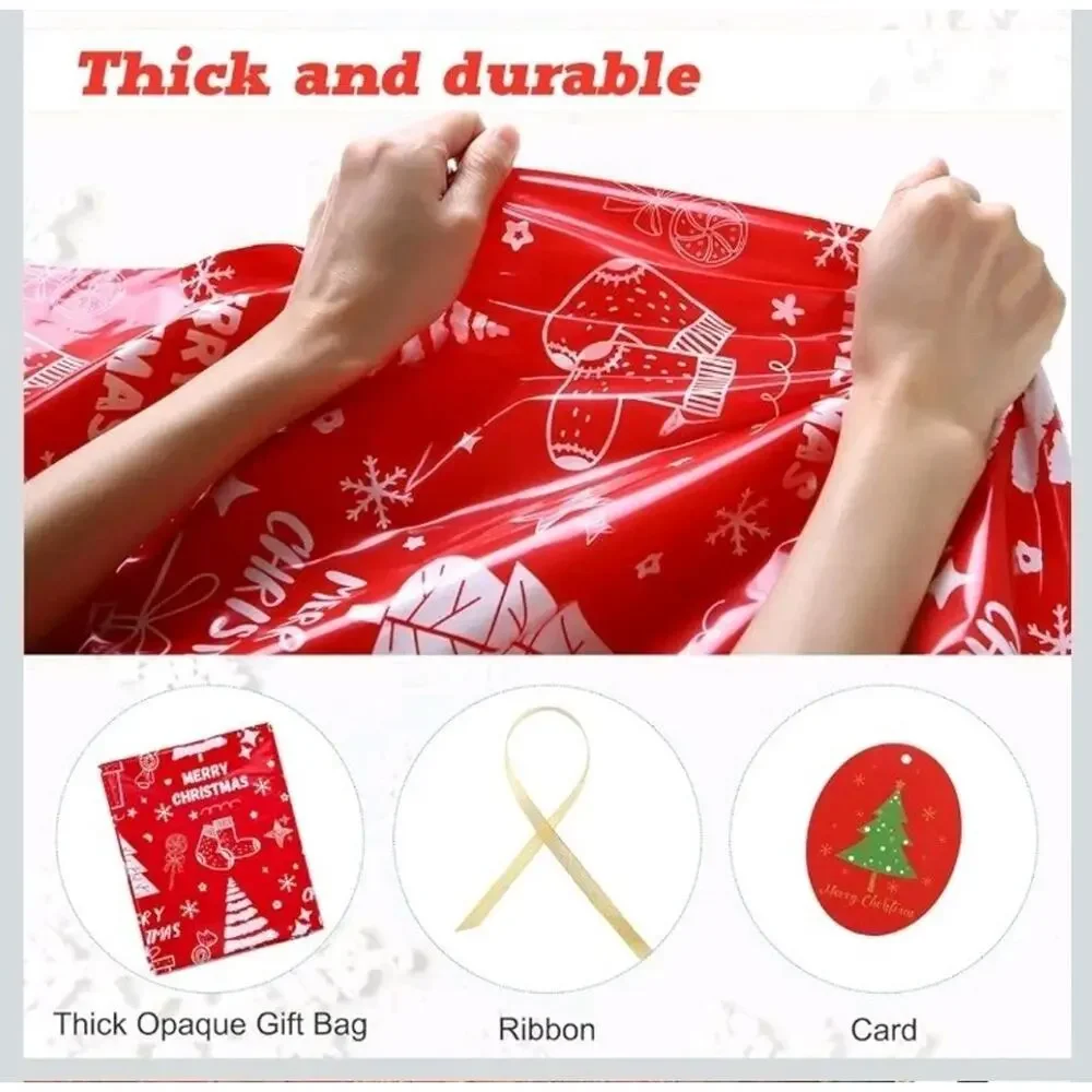 4 Jumbo Christmas Gift Bags 72”x60” 4 Pcs Plastic Extra Large Christmas Red s36